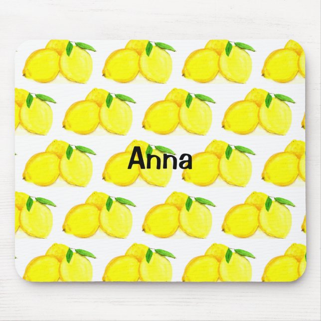 Tapis De Souris Citrons peints Aquarelle Motif de fruits jaunes (Devant)