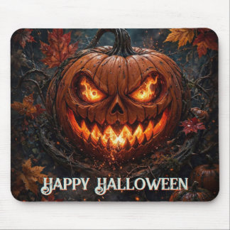 Tapis De Souris Citrouille aux Yeux Incandescents Joyeux Halloween