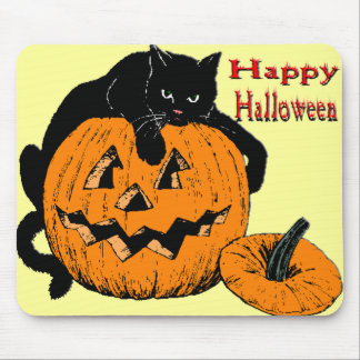 Tapis De Souris Citrouille de chat noir