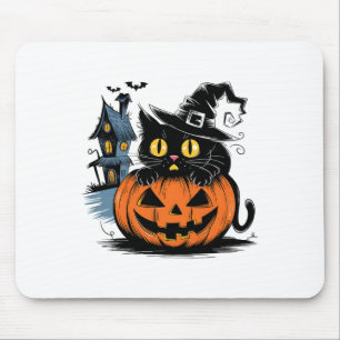 Tapis De Souris Citrouille De Chat Noir Pour Halloween Et Thanksgi