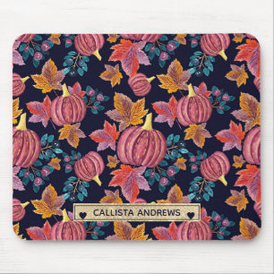 Tapis De Souris Citrouille de la marine d'automne Feuilles aquarel