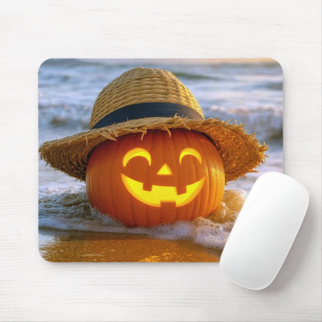Tapis De Souris Citrouille de plage d'Halloween (Avec souris)