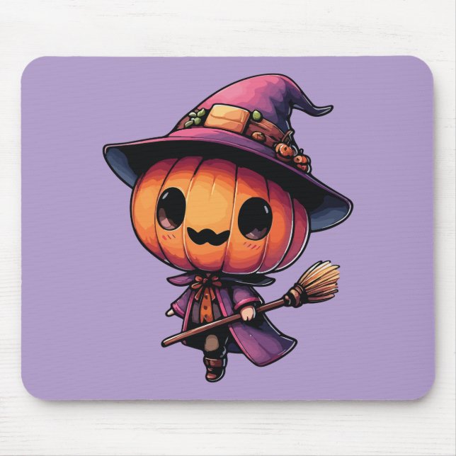 Tapis De Souris Citrouille de sorcière d'Halloween mignonne (Devant)