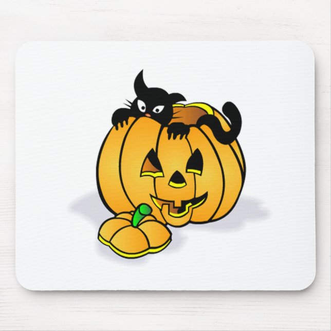 Tapis De Souris Citrouille d'Halloween avec chat noir (Devant)