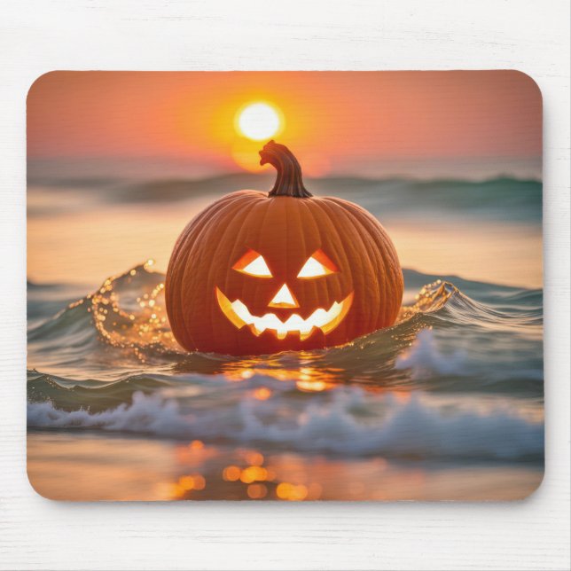 Tapis De Souris Citrouille d'Halloween dans l'océan (Devant)