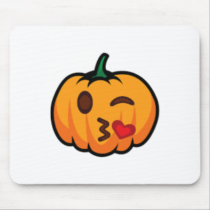 Tapis De Souris Citrouille Emoji One Eye Open Wink Blow Kiss Love