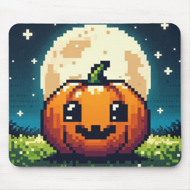 Tapis De Souris citrouille Halloween 8 bits sous la lune (Devant)