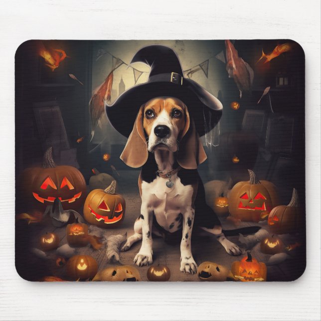 Tapis De Souris Citrouilles Beagle Halloween Épouvantables (Devant)