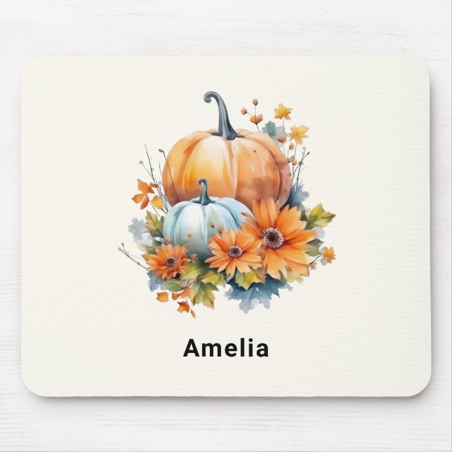 Tapis De Souris Citrouilles d'automne avec Fleurs et Foliage (Devant)