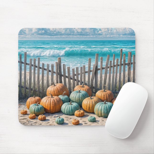Tapis De Souris Citrouilles d'automne sur une plage (Avec souris)