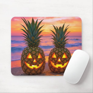 Tapis De Souris Citrouilles de Halloween en ananas sur une plage