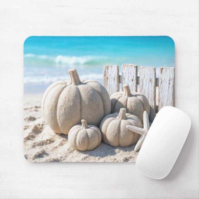 Tapis De Souris Citrouilles de sable de plage et étoile de mer (Avec souris)