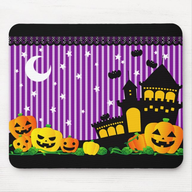 Tapis De Souris Citrouilles d'Halloween et Maison hantée (Devant)