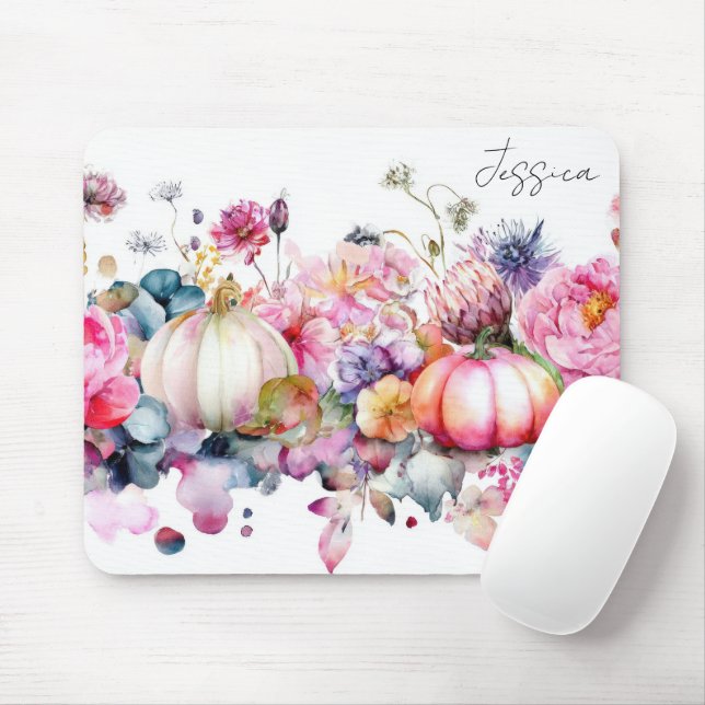 Tapis De Souris Citrouilles et fleurs d'automne (Avec souris)