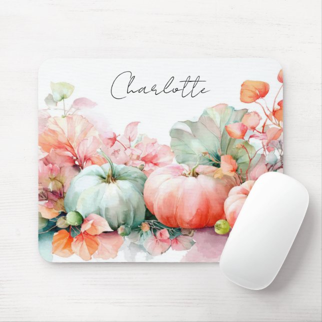 Tapis De Souris Citrouilles et fleurs d'automne  (Avec souris)