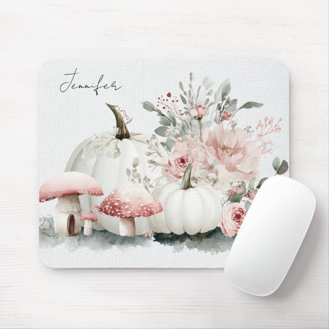 Tapis De Souris Citrouilles et fleurs d'automne (Avec souris)