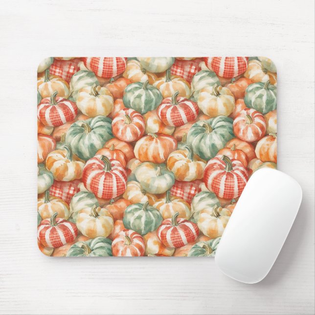Tapis De Souris Citrouilles rayées rouge blanc vert (Avec souris)