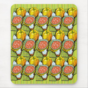 Tapis De Souris Citrouilles, soupe et Arrière - plan rayé