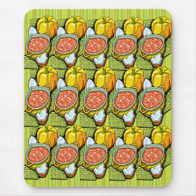 Tapis De Souris Citrouilles, soupe et Arrière - plan rayé (Devant)
