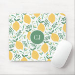Tapis De Souris Citrus de citron moderne Monogramme vert jaune d'é<br><div class="desc">Cute Colorée Citron Rustique Citrus Jaune Vert Blanc Chic Été Vert Tropical Feuille Fruit Motif Souris Pad</div>