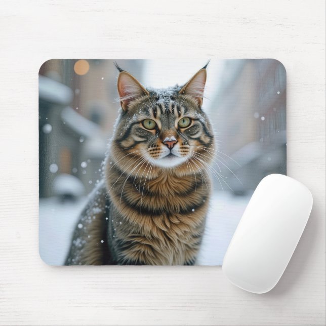 Tapis De Souris City Street Chat En Neige (Avec souris)