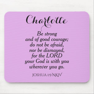 Tapis De Souris Clair Violet Courage Bible Verse Nom personnalisé