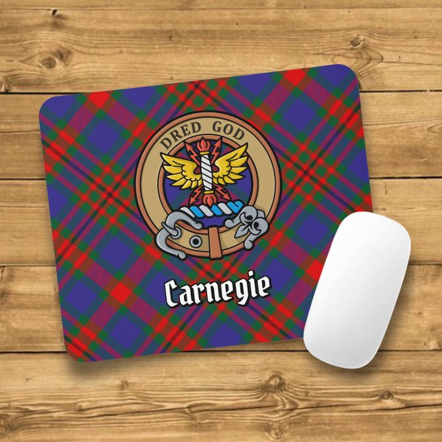 Tapis De Souris Clan Carnegie Crest sur Tartan (Créateur téléchargé)