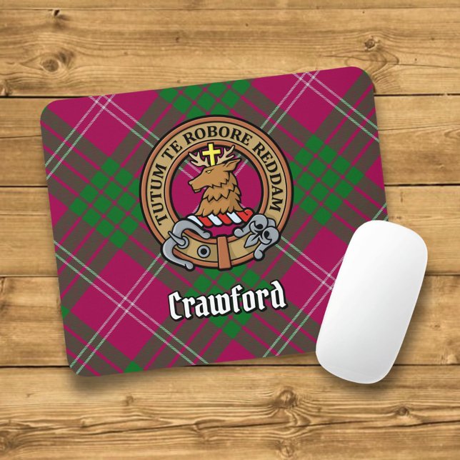 Tapis De Souris Clan Crawford Crest sur Tartan (Créateur téléchargé)