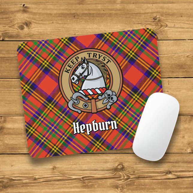 Tapis De Souris Clan Hepburn Crest sur Tartan (Créateur téléchargé)