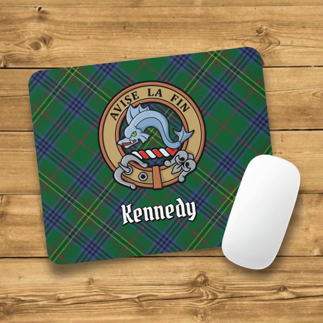 Tapis De Souris Clan Kennedy Crest sur Tartan (Créateur téléchargé)