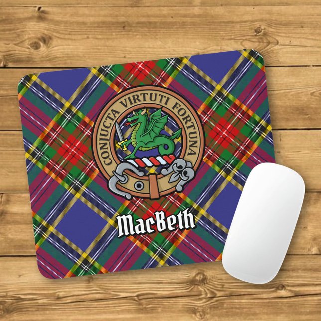 Tapis De Souris Clan MacBeth Crest sur Tartan (Créateur téléchargé)