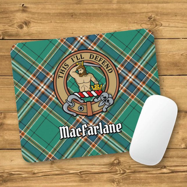 Tapis De Souris Clan MacFarlane Crest sur Tartan de chasse antique (Créateur téléchargé)