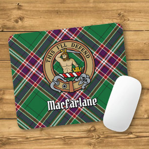 Tapis De Souris Clan MacFarlane Crest sur Tartan de chasse moderne