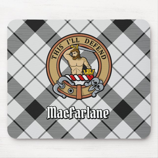 Tapis De Souris Clan MacFarlane Crest sur tarte noir et blanc (Devant)
