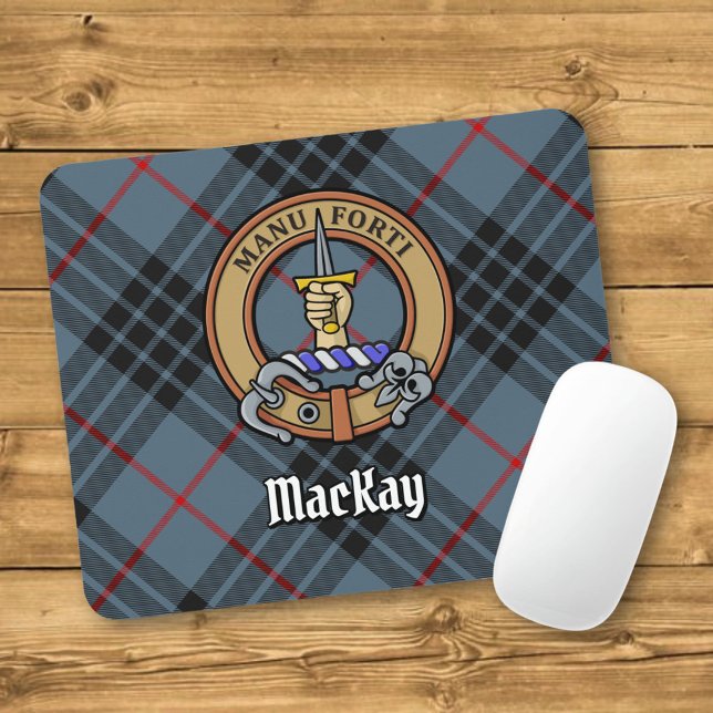 Tapis De Souris Clan MacKay Crest sur Blue Tartan (Créateur téléchargé)