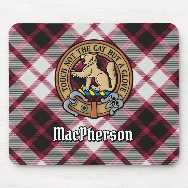 Tapis De Souris Clan MacPherson Crest sur la chasse Tartan (Devant)