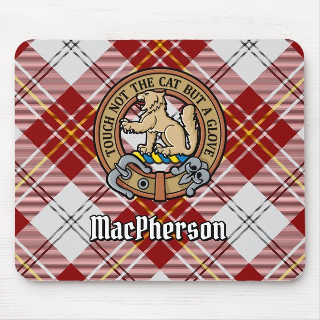 Tapis De Souris Clan MacPherson Crest sur la robe rouge Tartan (Devant)