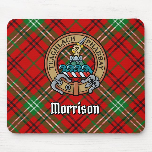 Tapis De Souris Clan Morrison Crest sur Red Tartan (Devant)