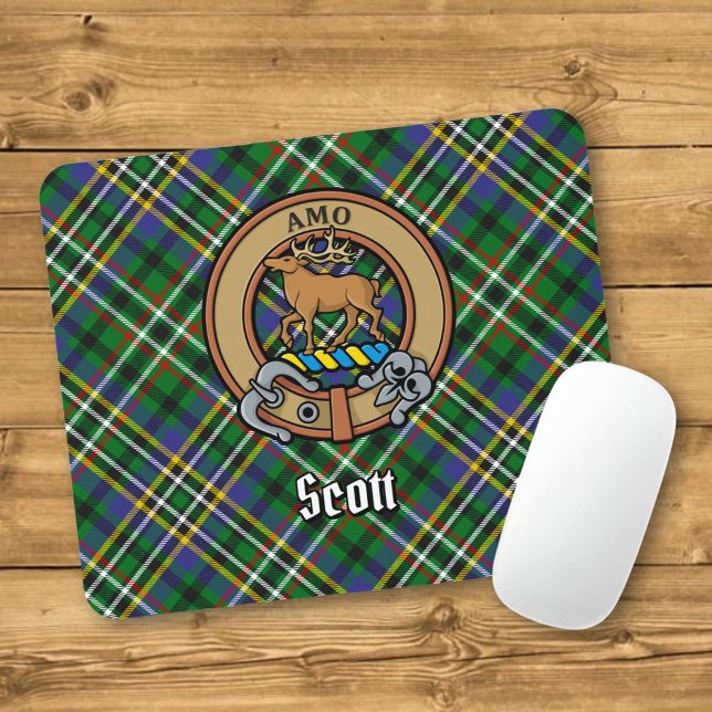 Tapis De Souris Clan Scott Crest sur Green Tartan (Créateur téléchargé)