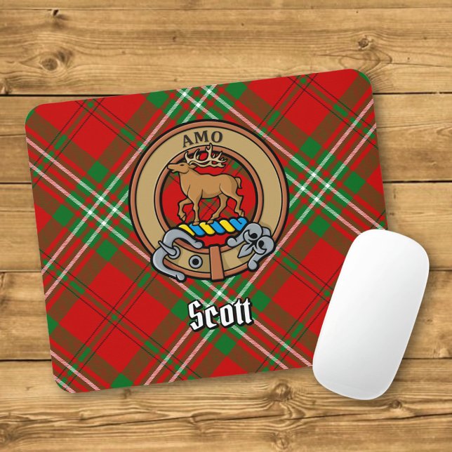 Tapis De Souris Clan Scott Crest sur Red Tartan (Créateur téléchargé)