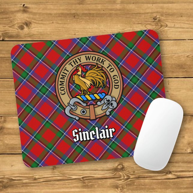 Tapis De Souris Clan Sinclair Crest sur Red Tartan (Créateur téléchargé)