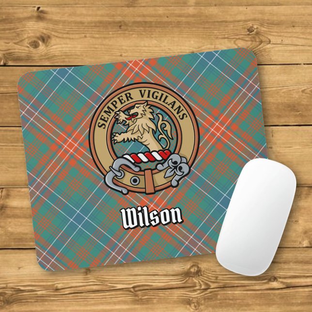 Tapis De Souris Clan Wilson Crest au-dessus de Tartan antique (Créateur téléchargé)