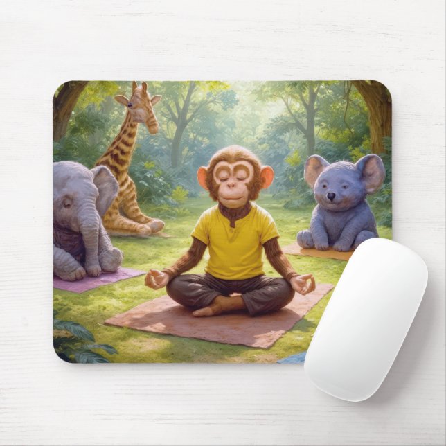 Tapis De Souris Classe De Yoga Jungle Avec De Bons Animaux (Avec souris)