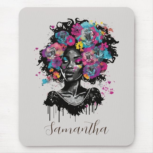 Tapis De Souris Classe Florale Afro Femme (Devant)