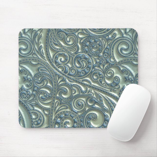 Tapis De Souris Classé Turquoise Élégant Joli Paisley Motif Floral (Avec souris)
