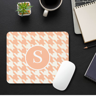 Tapis De Souris Classic Houndstooth Peachy Coral et Monogramme bla
