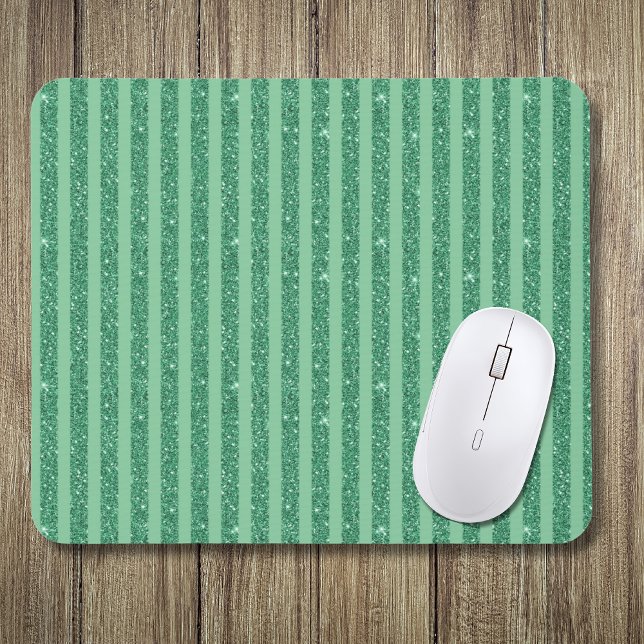 Tapis De Souris Classic Jade Green Glitter Style Vertical Stripes (Créateur téléchargé)
