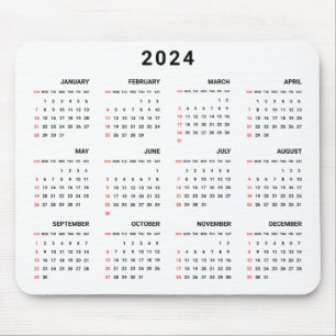 Tapis De Souris Classic Simple Noir Et Blanc Calendrier 2024