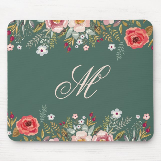 Tapis De Souris Classique initiale personnalisée florale vert saug (Devant)