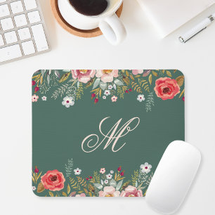 Tapis De Souris Classique initiale personnalisée florale vert saug